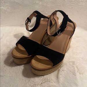 UGG Black and Tan Wedge Sandals